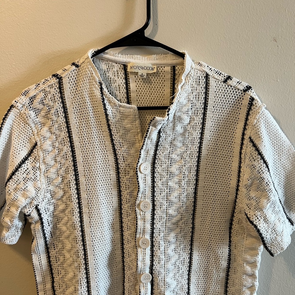Men's White and Black Striped Shirt